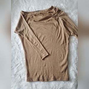 Patrizia Pepe Women 100%  Wool Camel Color Asymmetrical Shoulde Sweater OS